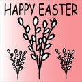 Easter, spring religious holiday, cake, easter dyes, easter bunny, willow twigs, basket, illustration for poster print, towel prin